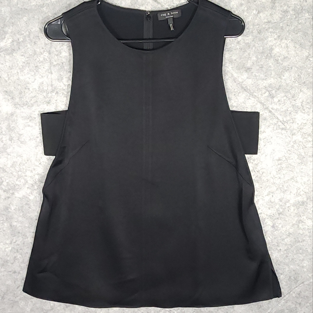 Rag & Bone Black Silky Sleeveless Blouse Side Cut Out Top Size Large - Picture 1 of 13